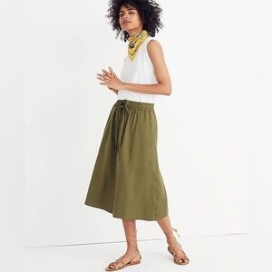 MADEWELL Drawstring Circle Skirt  XXS A-Line Cotton BOHO Pockets Lined Green